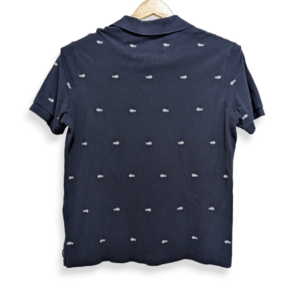 Cremieux 38 Cotton Short Sleeve Blue Polo Shirt Mens Size Large Fishbone Pattern - Picture 2 of 5